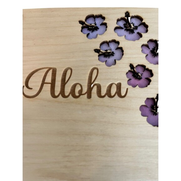 Aloha and Flowers Wooden Covered Notebook/Journal 5x7 Laser 80 Pages New W Tags - Picture 2 of 6